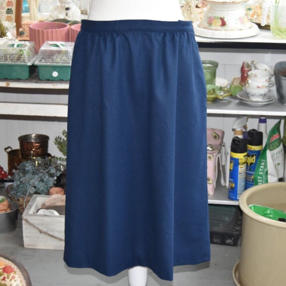Vintage Pendleton Wool Skirt Womens Navy Blue A Line Midi Classic USA Large
